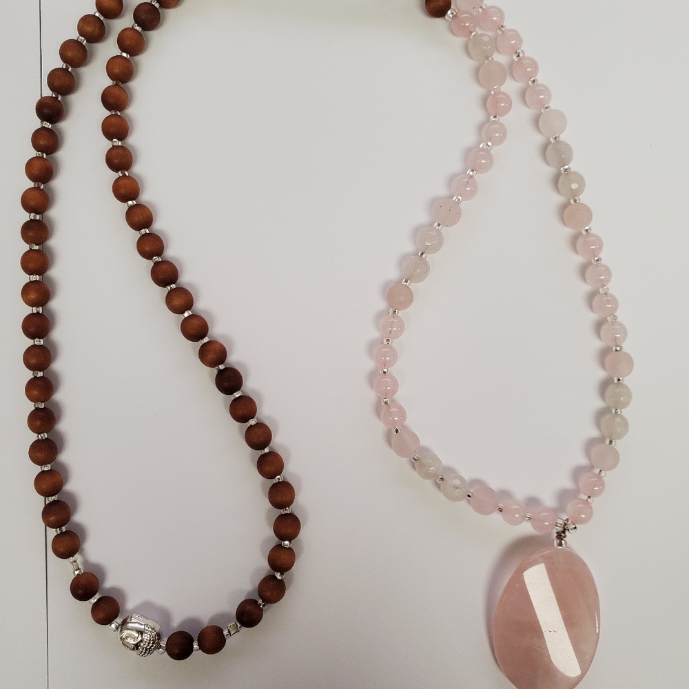 Handmade Sandalwood & Gem 108 Bead Mala Necklaces - Picture 4 of 8